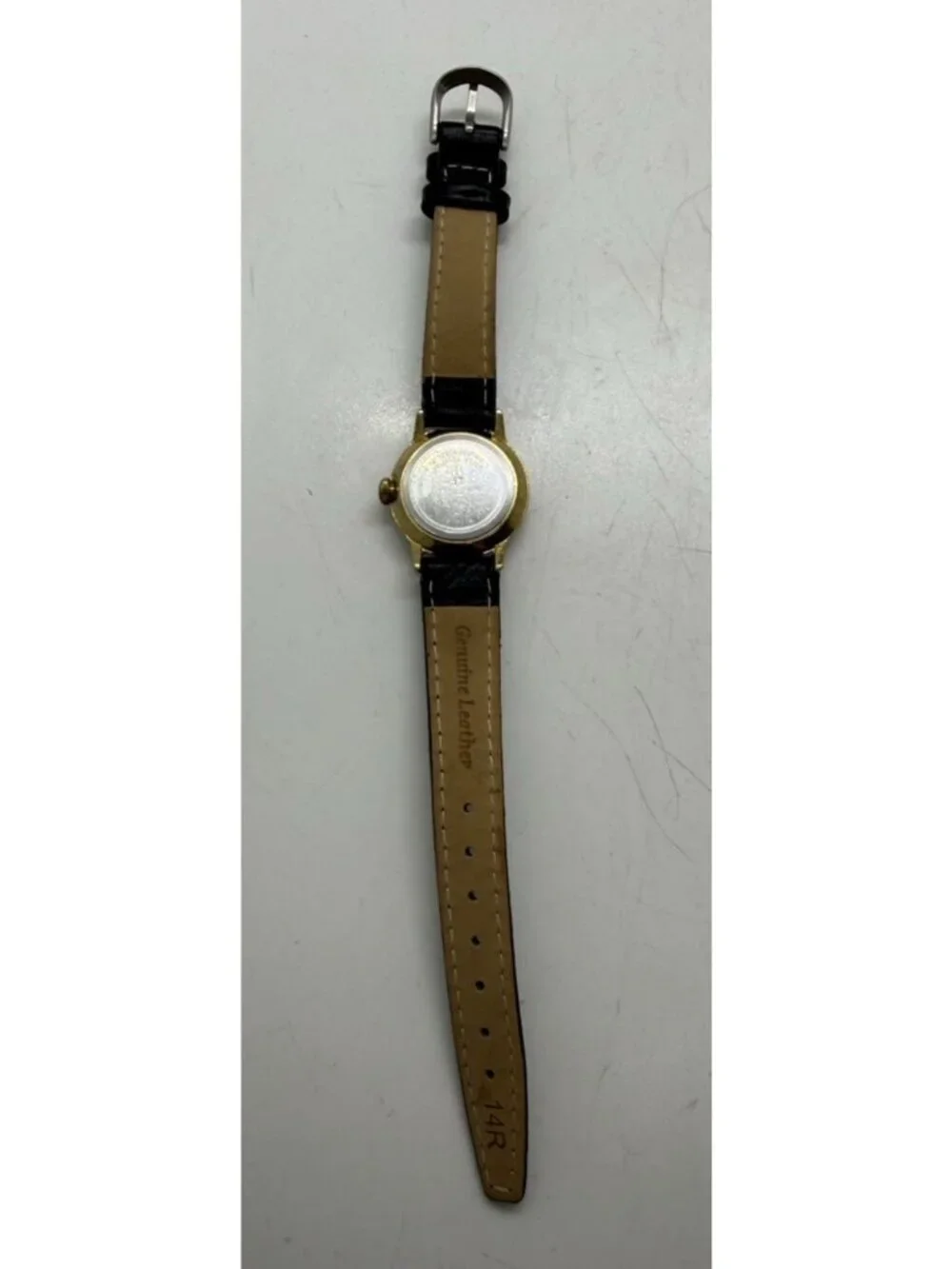 Timex Women's Mechanical Watch Gold Tone Case Black Leather Band Arabic Numerals